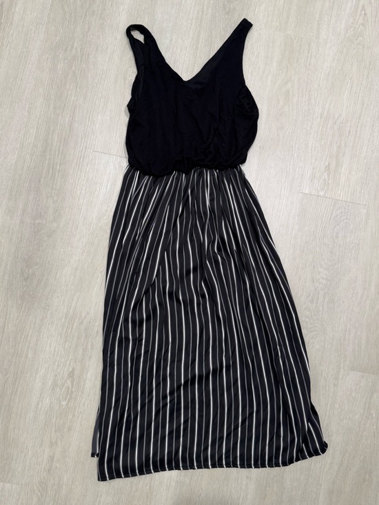 LOFT Dresses & Skirts - Black Sleeveless Midi Dress with Striped Skirt